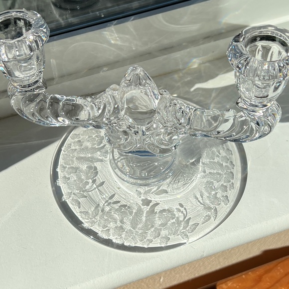 Vintage Glass New Martinsville Double Arm Candlestick Holder Meadow Wreath - Picture 6 of 16